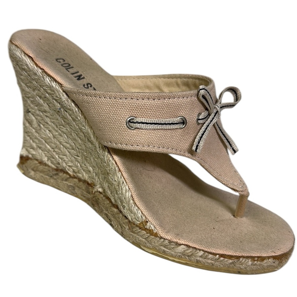 Colin Stuart Neutral Espadrille Wedge Thong Sandals Shoes 3.5 inch Heel Womens 6